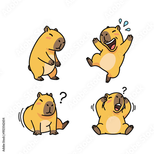 Capybara expressing different emotions in a simple cartoon style