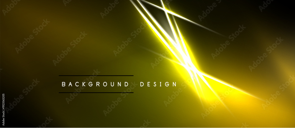 Naklejka premium Abstract yellow design features bright lines radiating from central point. Dark background provides contrast, modern aesthetic.