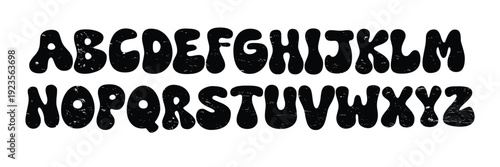 Retro bubbly alphabet letters with grunge texture isolated on transparent background