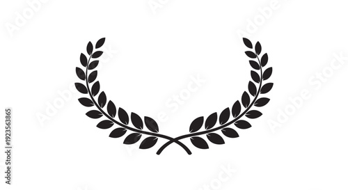 Black laurel wreath vector icon. Simple, elegant design with symmetrical branches and leaves, symbolizing victory, achievement, and honor. Ideal for awards, logos, and emblems.