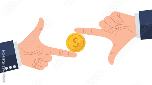 Hands of professional business people pointing at a single golden dollar coin as a clear symbol of shared financial goals and focus.