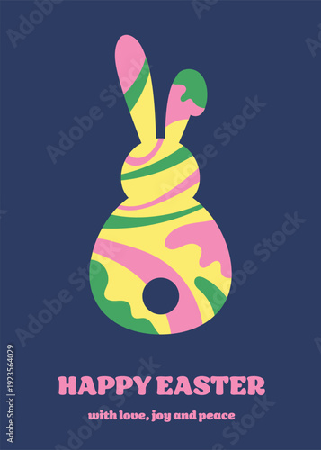 Easter greeting card with bunny in abstract style. Modern style background. Vector illustration