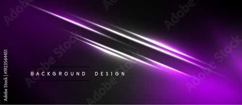 Abstract purple lines over black background. Modern design with bright light effects. Simple, elegant presentation.