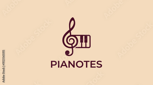 The image depicts a unique piano notes logo design that combines a musical clef with piano keys, capturing the essence of music education and creativity in a visually striking way.