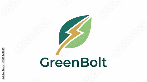 This eye-catching logo combines a leaf and lightning bolt, embodying the concept of green energy, sustainability, and environmental responsibility for innovative solutions.