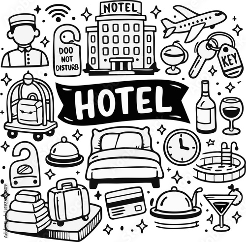 Hotel Travel Icons Set.