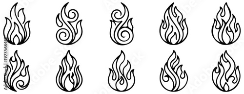 Set of 10 Fire Flame Icons