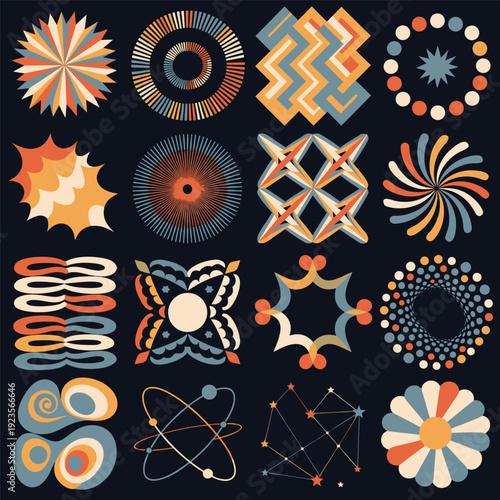 Mid Century Modern Atomic Seamless Pattern Collection – Retro 1950s Geometric Abstract Background Set