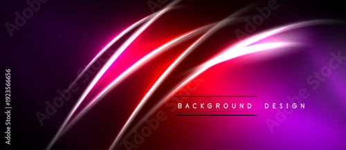 Abstract neon lines over dark background. Vibrant pink, red hues create dynamic visual effect. Modern design element.