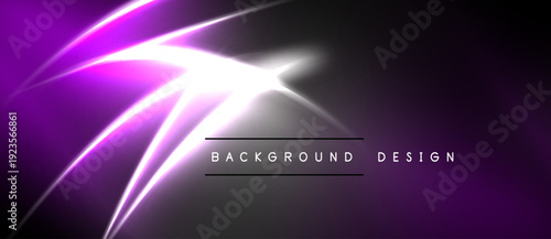 Abstract purple light streaks radiate from central bright point. Dark background creates dramatic visual effect. Modern design element.
