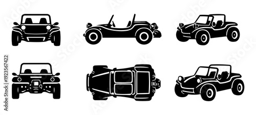 Offroad UTV Buggy Multiple View Silhouette Vector Set Isolated on White Background