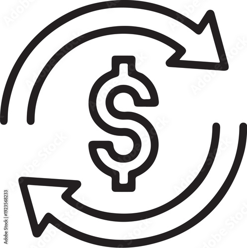 Dollar sign with circular arrows indicating recycling or reuse of money