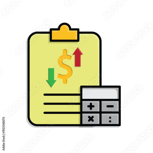 Expense icon. Finance. Clipboard expense summary and calculator. Economic, business, accounting. Isometric design style