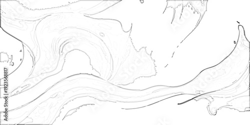 Vector Abstract monochromatic line illustration of intricate river patterns with shoreline and delta, showcasing the fluidity and organic form of the natural world. Design