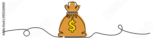 Editable continuous one line drawing bag of money vector for finance blogs. Ideal for symbolizing minimalist wealth management, clean economic growth, and smart investment goals.