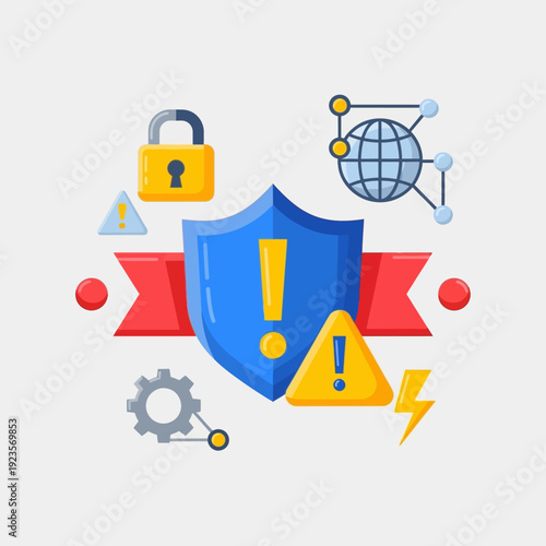 Security shield with warning signs icons.