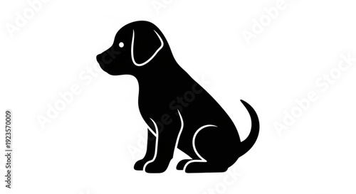 Black puppy dog sitting profile view isolated on white background