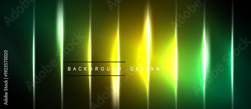 Abstract neon lines create vibrant vertical illumination. Dark background emphasizes glowing gradients, modern design element.