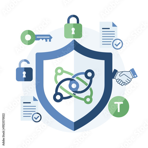 Shield with padlock and key icon.