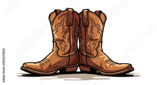 Classic Brown Leather Cowboy Boots with Intricate Stitching and Angular Toes