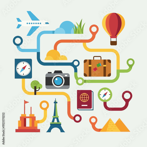 Travel Tourism Vacation Icon Set.