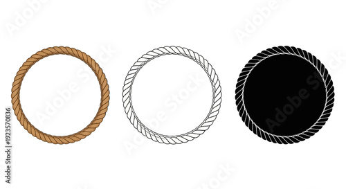 Three circular rope frames: one brown, one outline, and one solid black