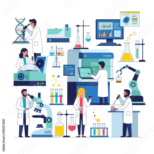 Scientists in Laboratory Conducting Research with Advanced Equipment