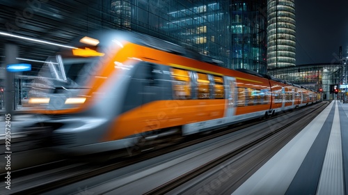 Urban Rush: High-Speed Train at Night with Motion Blur generated by AI