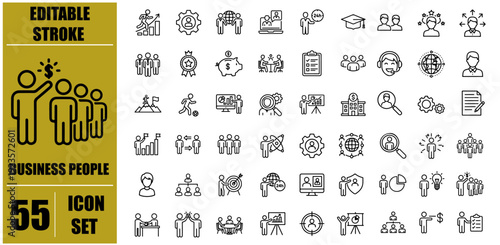 Collection of fifty five business and finance related icon set illustrations