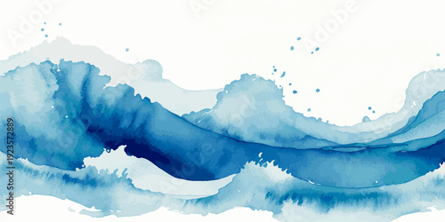 Minimal Calm Blue Watercolor Sea Horizon with Gentle Rolling Wave Motion and Peaceful Coastal Atmosphere in Soft Abstract Marine Background Isolated on White