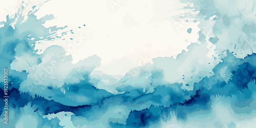 Soft Abstract Blue Ocean Wave Watercolor Illustration with Splashing Marine Motion and Calm Coastal Energy in Minimal Artistic Sea Background Isolated on White for Elegant Ocean Design