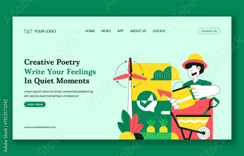 Organic Farming Process Flat Cartoon Social Media Landing Page Template