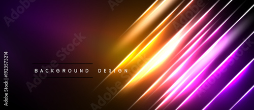 Abstract vibrant lines create dynamic gradient effect. Dark background emphasizes bright colors, modern design element.