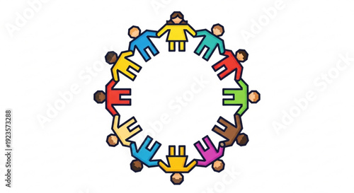 Diverse group of people holding hands in a circle symbolizing unity and friendship