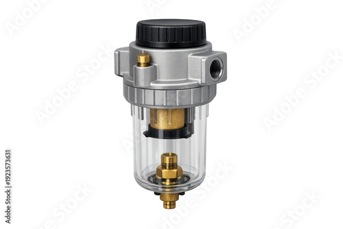 Pneumatic air filter water separator on transparent background