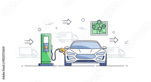 Electric Car Charging at Station.