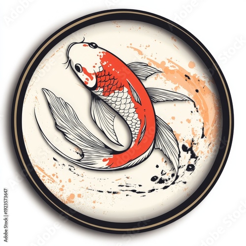 top view of a ceramic plate with a japanese koi fish decoration
