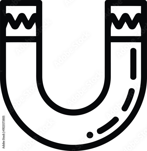 Simple icon of a horseshoe magnet, black outline drawing