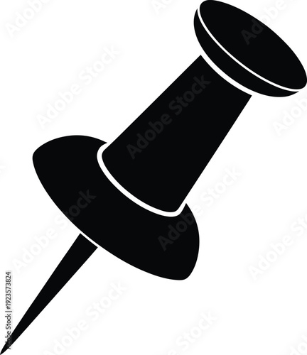 Black silhouette of a push pin or thumbtack pointing diagonally