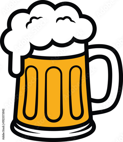 Cartoon beer mug with foamy head, oktoberfest celebration drink icon