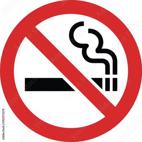No smoking sign icon prohibition symbol with cigarette and smoke in red circle with diagonal line