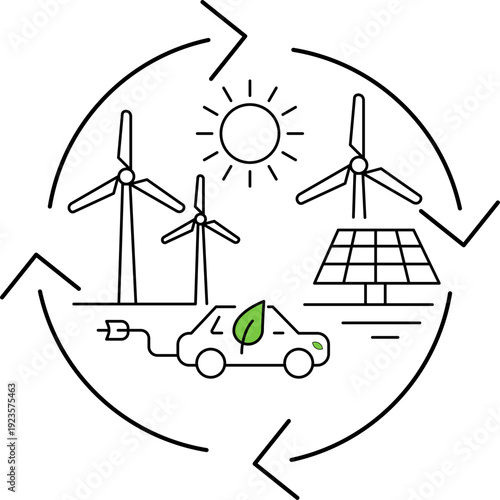 vector logo of green energy with wind turbines on a white background