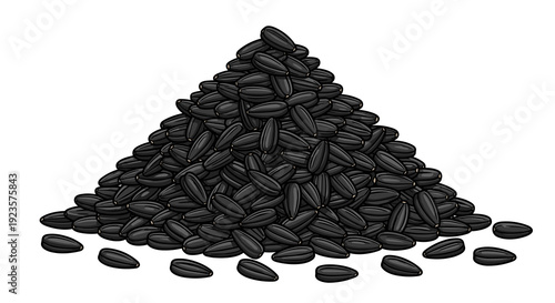 Cartoon Pile of Black Sunflower Seeds: Healthy Snack Illustration for Agriculture, Food Production, Farming, and Natural Plant-Based Diet Concepts