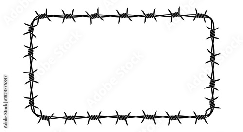Barbed Wire Rectangle Frame for Western, Rustic, or Boundary Designs - Black Silhouette Vector Border with Sharp Prickles for Security, Danger, and Texture Overlays