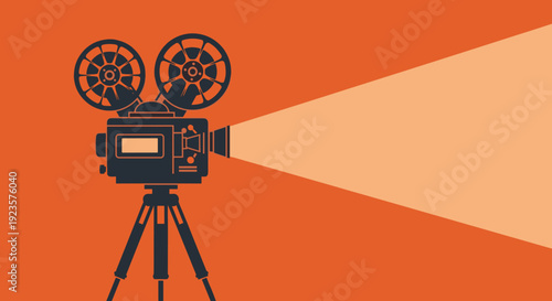 Vintage Movie Projector Illustration: A Retro Cinematic Still Life Evoking Film History, Nostalgia, and Classic Filmmaking, Perfect for Entertainment and Theatrical Design Projects