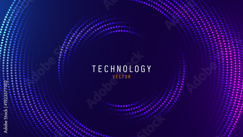 Modern Tech Presentation Background Featuring Spiral Dot Waves and Luminous Purple Blue Gradient Depth. Vector Illustration.