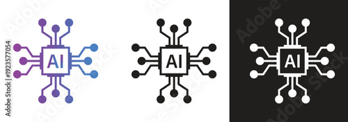 AI processor microchip icon showing artificial intelligence hardware and circuit technology. Business technology illustration for machine learning  digital intelligence  computer processing unit