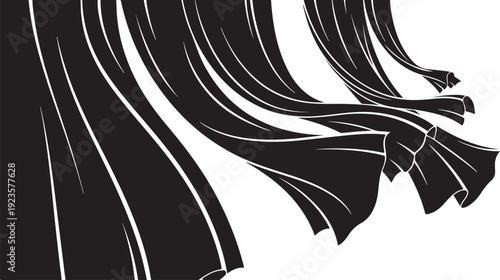 Black and white abstract flowing fabric design element