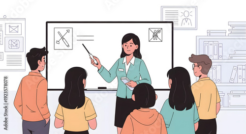 Professional Businesswoman Leading a Team Presentation in a Modern Office