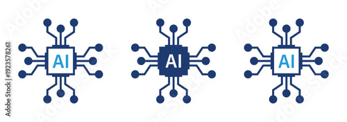 AI processor microchip icon showing artificial intelligence hardware and circuit technology. Business technology illustration for machine learning  digital intelligence  computer processing unit